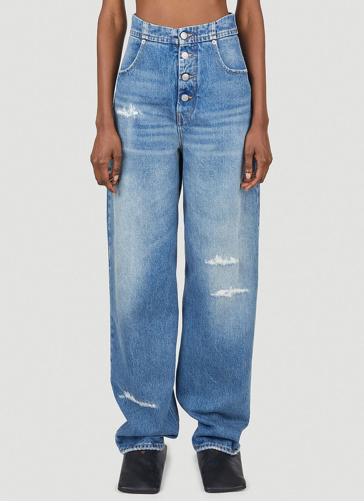 MM6 MARGIELA Spliced High Waisted Light Distressed Baggy Denim Pant Jean 26