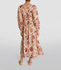 ZIMMERMANN Vitali Linen Sepia White Floral Print Long Sleeve Wrap Midi Dress 0