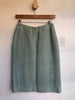 CHANEL Vtg 90s Mint Seafoam Green Knit Pleated Knee Length Pencil Skirt 38/6