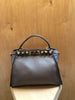 FENDI Peekaboo Iconic Gold Studs 2 Way Gray Taupe Leather Shoulder Bag Purse