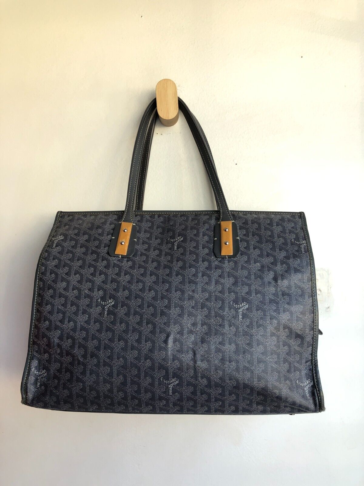 GOYARD Marquises Gray Chevron Monogram Print Leather Canvas Tote Bag Purse