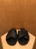 JAMIE HALLER Black Woven Leather Criss Cross Strap Open Toe Slide Flat Sandal 40