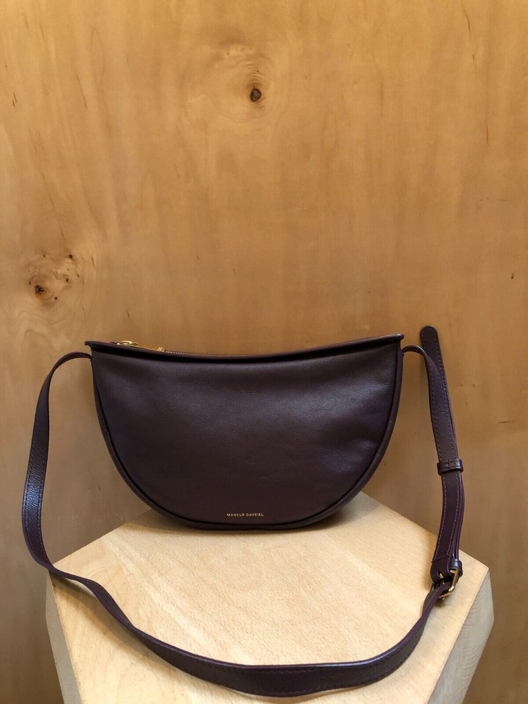 MANSUR GAVRIEL Moon Sling Dark Purple Brown Leather Small Crossbody Bag Purse