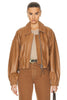SHOREDITCH SKI CLUB NWT Elle Camel Brown Leather Crop Collared Bomber Jacket XS