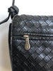 BOTTEGA VENETA Vtg Black Intrecciato Woven Leather Flap Knot Shoulder Bag Purse