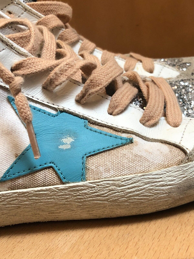 GOLDEN GOOSE Midstar Blue Star Glitter Snakeskin Animal Print Sneaker 39/9/8.5