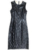 ERDEM Black Leather Embroidered Floral Applique Sleeveless Knee Length Dress ~M