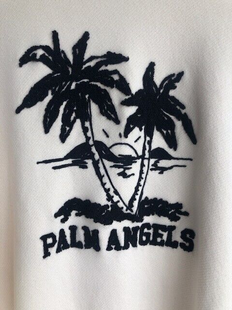 PALM ANGELS Men's Sunset White Black Embroidered Palm Tree Sweater Sweatshirt S