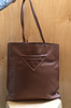 PRADA 2023 $1900 Softy Brown Triangle Logo Medium Leather Shopper Tote Bag Purse