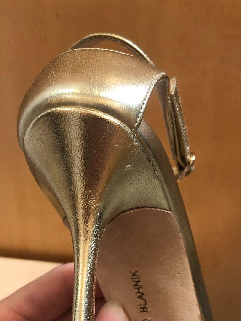 MANOLO BLAHNIK Caracol 105 Metallic Gold Nappa Leather Strappy Sandal Heels 36/6