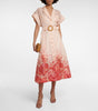 ZIMMERMANN High Tide Pink Ikat Floral Print Silk Linen Belted Midi Shirt Dress 0