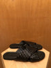 JAMIE HALLER Black Woven Leather Criss Cross Strap Open Toe Slide Flat Sandal 40