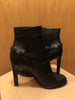 CHANEL Black Calfskin Leather Buckle Stiletto High Heel Biker Moto Ankle Boot 35