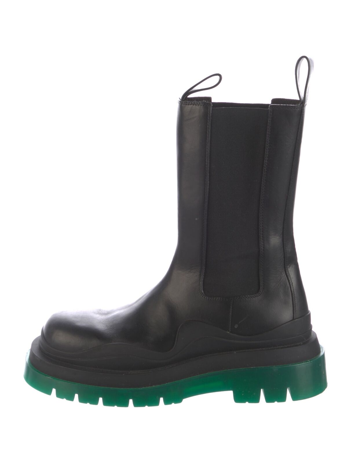 BOTTEGA VENETA Black Green Leather Rubber Chunky Round Toe