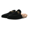 GUCCI Princetown Black Velvet Horsebit Fur Lined Flat Mule Slide Loafer 36.5/6.5