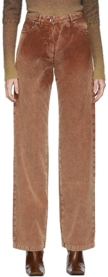 KNWLS $750 Issa Burgundy Brown Red Corduroy Straight Leg Jean Pant UK 6 / US 0/2
