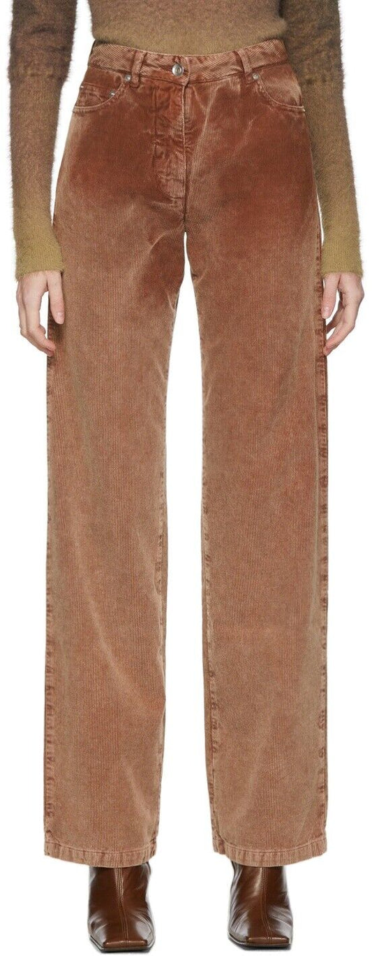 KNWLS $750 Issa Burgundy Brown Red Corduroy Straight Leg Jean Pant UK 6 / US 0/2