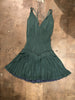 ALAIA Vtg 90s Green Pointelle Drop Waist Knit Pleated A-Line Sleeveless Dress M