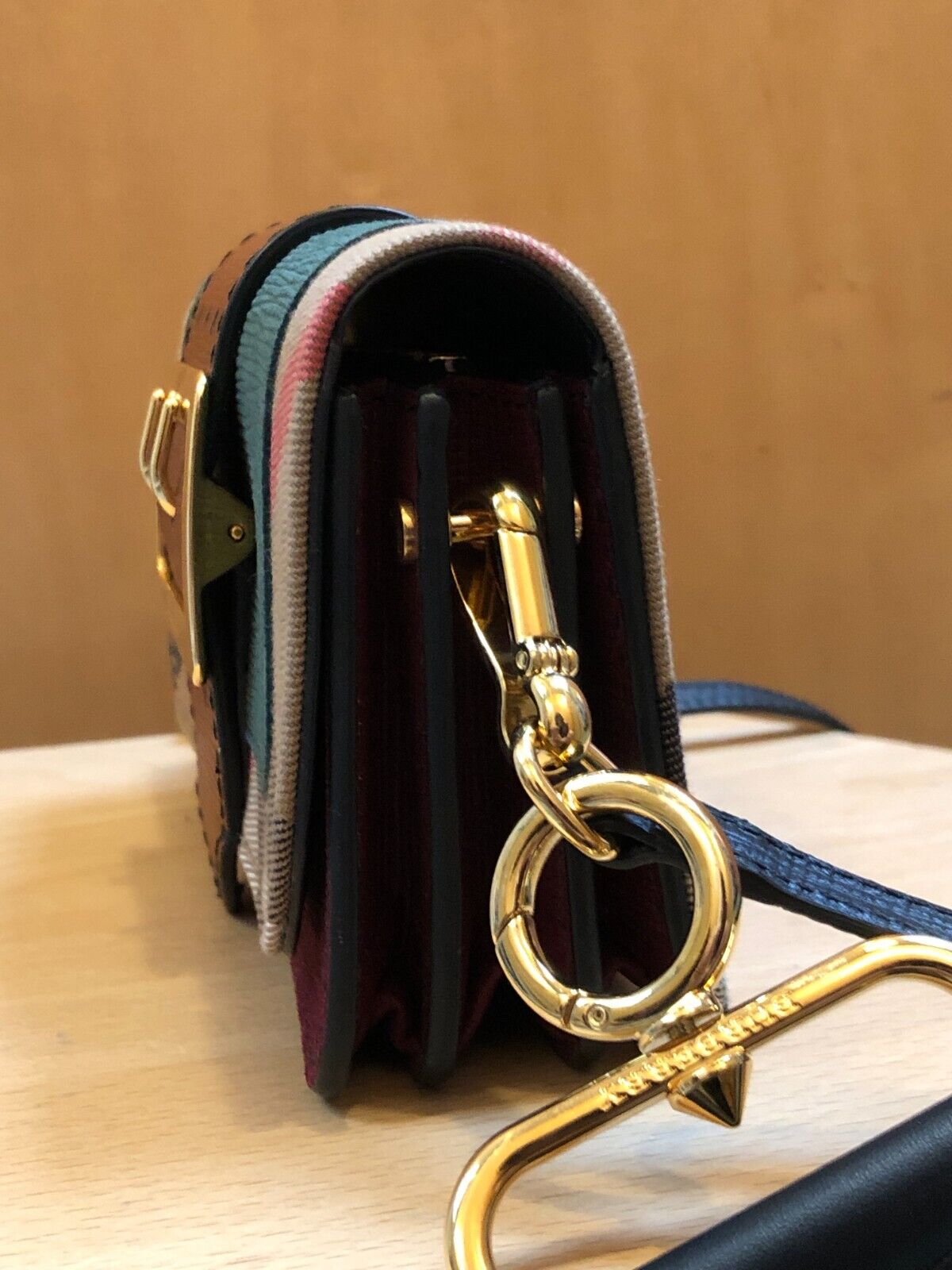 BURBERRY The Small House Nova Check Buckle Sea Green Leather Shoulder Bag Purse