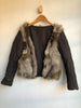 YVES SALOMON  Army Cement Grey Khaki Coyote Fur Collar Cotton Zip Up Jacket ~ M