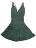 ALAIA Vtg 90s Green Pointelle Drop Waist Knit Pleated A-Line Sleeveless Dress M