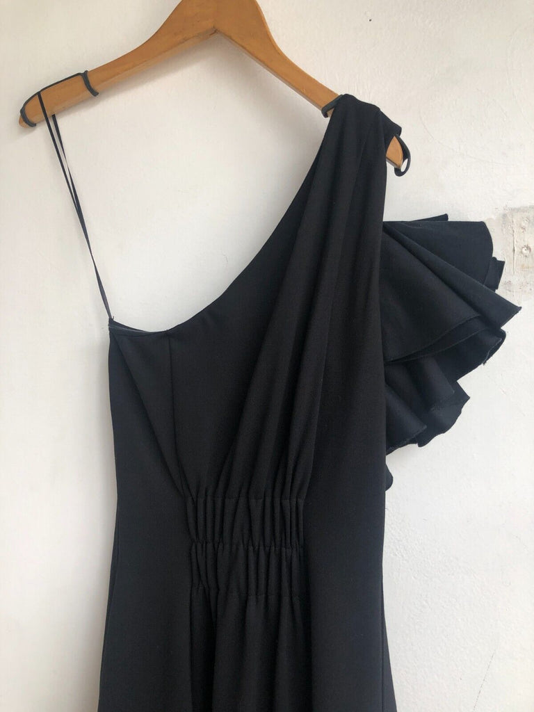 ME + EM Black One Shoulder Corsage Detachable Detail Ponte Jersey Midi Dress 2