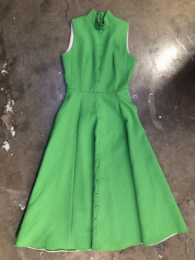 EMILIA WICKSTEAD  Sheila Cloqué Green Button Up High Neck Midi Dress UK 6 US 0/2