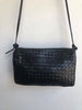 BOTTEGA VENETA Vtg Black Intrecciato Woven Leather Flap Knot Shoulder Bag Purse