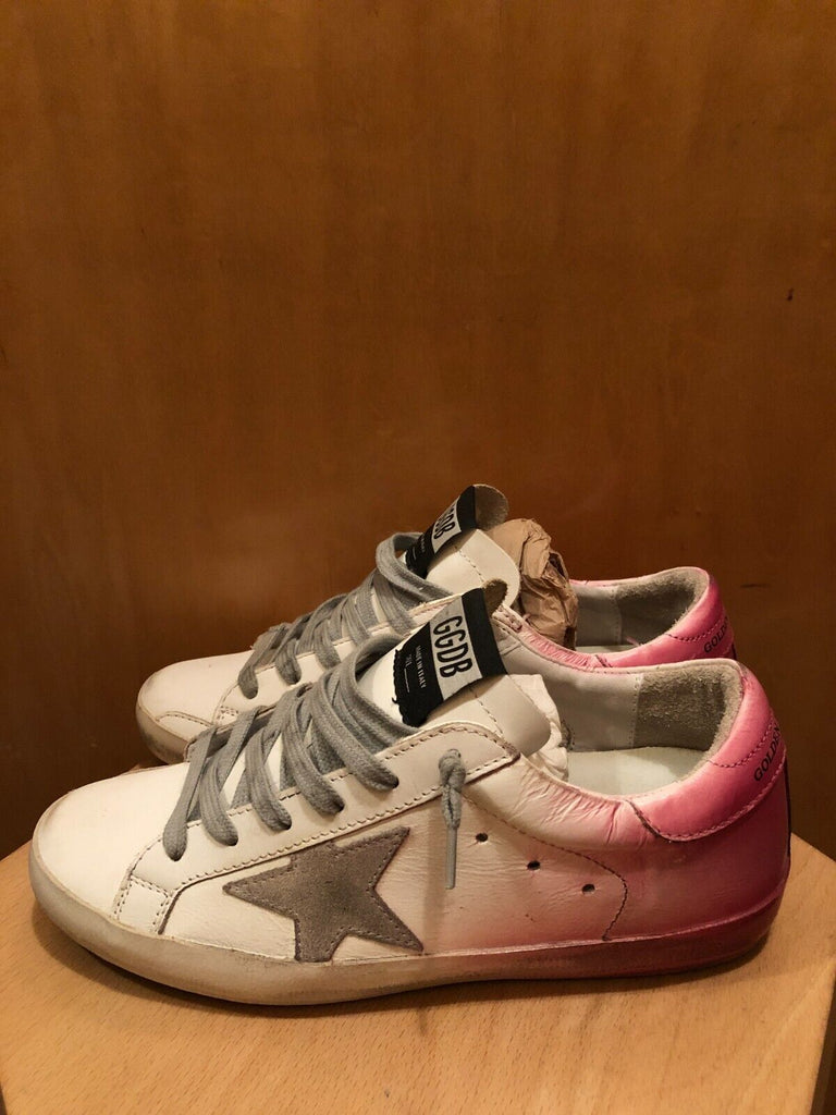 GOLDEN GOOSE Superstar White Sprayed Paint Pink Low Top Leather Women Sneaker 38