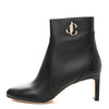 JIMMY CHOO $1150 Black Gold Logo Mid Stiletto Heel Leather Calf Ankle Boot 38.5