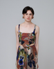 JULIA HEUER Helmut Tristan Brown Multicolor Floral Crepe Bustier Crop Top S