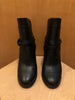 CHANEL Black Calfskin Leather Buckle Stiletto High Heel Biker Moto Ankle Boot 35