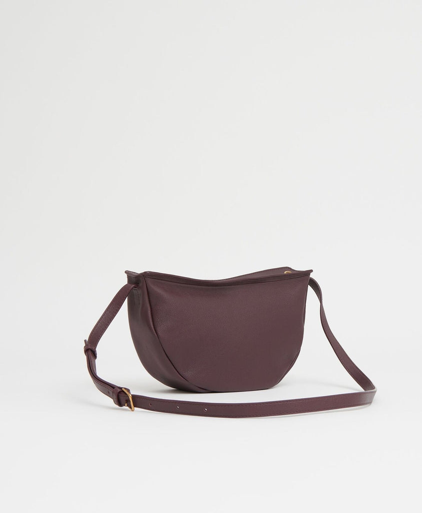 MANSUR GAVRIEL Moon Sling Dark Purple Brown Leather Small Crossbody Bag Purse