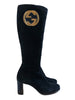 GUCCI Vtg Tom Ford Black Suede Leather Interlocking GG Logo Knee High Boot 37.5