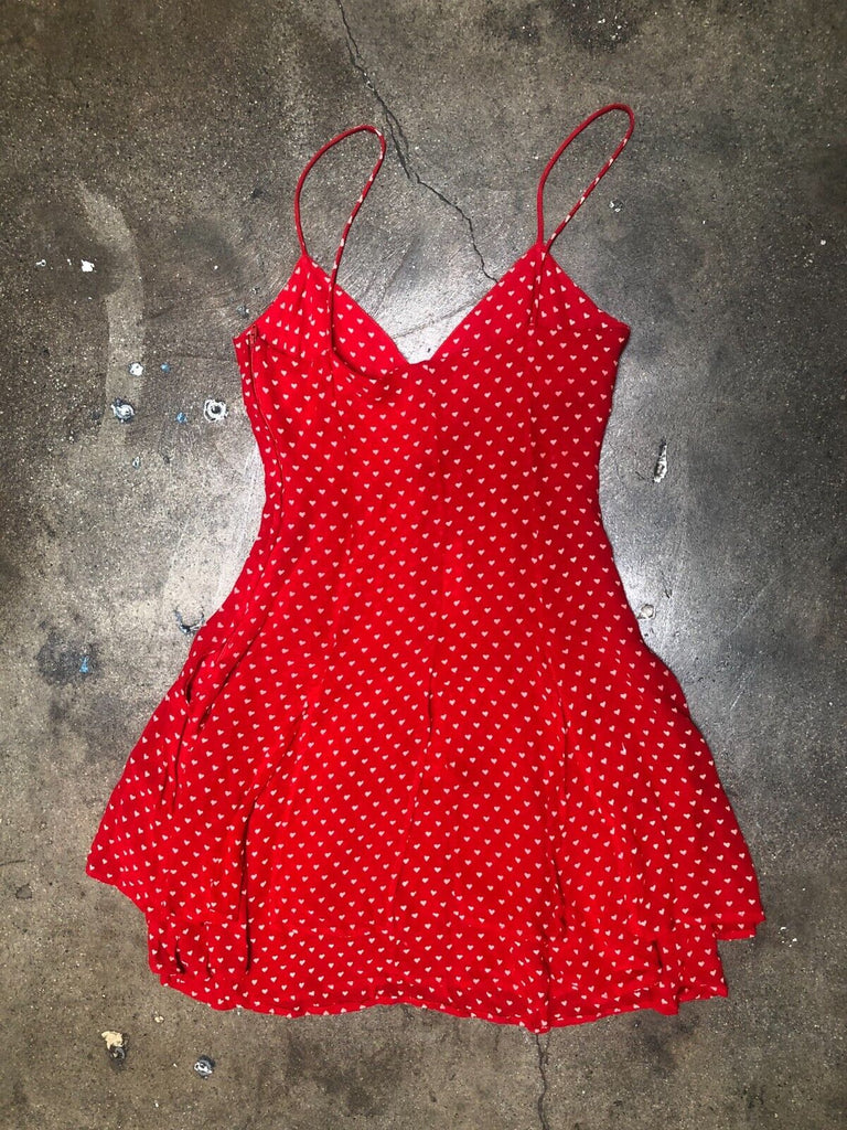 MOSCHINO CHEAP & CHIC Vtg 90s Red White Heart Print Sleeveless Mini Dress 6/8