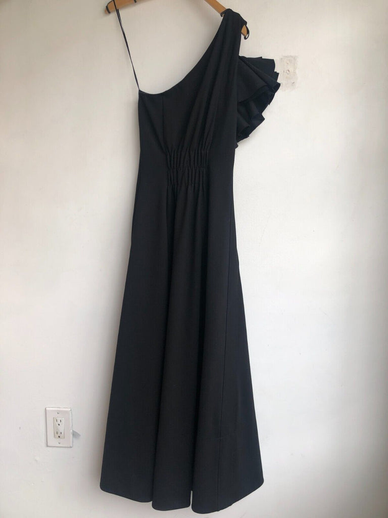 ME + EM Black One Shoulder Corsage Detachable Detail Ponte Jersey Midi Dress 2