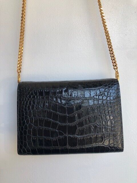 TOM FORD	Whitney Black Crocodile Embossed Leather Chain Mini Crossbody Bag Purse