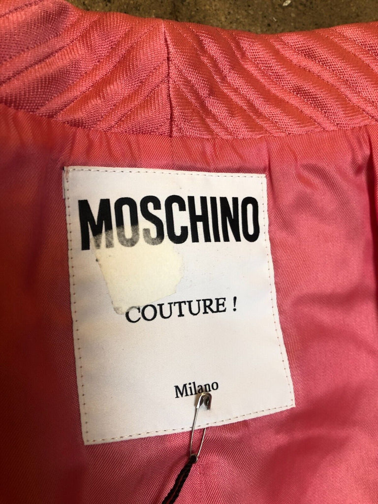 MOSCHINO COUTURE	2023 Hot Pink Chevron Cropped Jacket Blazer Mini Skirt Set 40/6