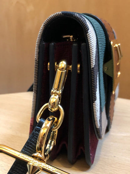 BURBERRY The Small House Nova Check Buckle Sea Green Leather Shoulder Bag Purse