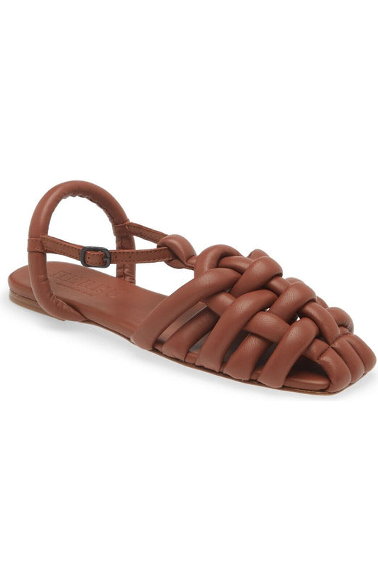 HEREU Cabersa Brown Woven Slingback Fisherman Ssense Leather Flat Sandal Shoe 41