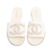 CHANEL 2019 Ivory White Leather Beaded Pearl CC Logo Flat Slide Sandals 38.5