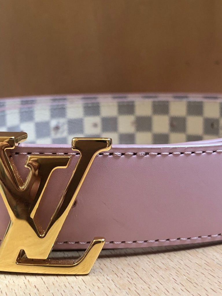 LOUIS VUITTON LV Initiales Pink Damier Azur Plaid Reversible Leather Belt 90/36