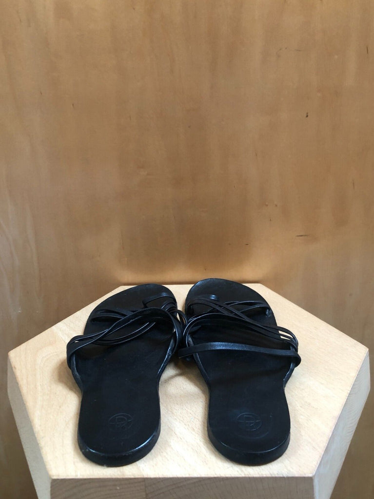 THE ROW Cannes Black Crossover Strap Leather Strappy Slide On Flat Sandal 39/9