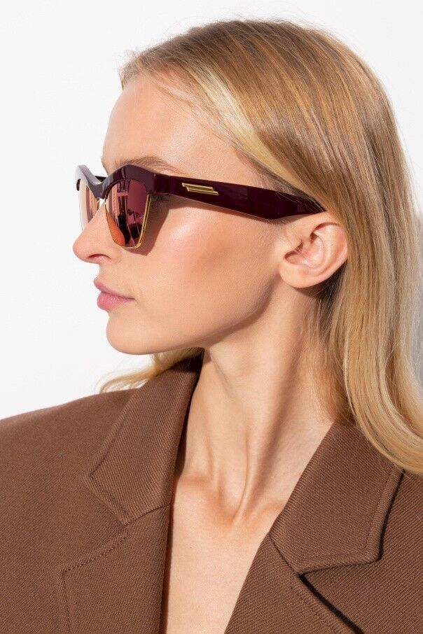 BOTTEGA VENETA BV1099S Maroon Red Burgundy Cat Eye Reflective Glasses Sunglasses