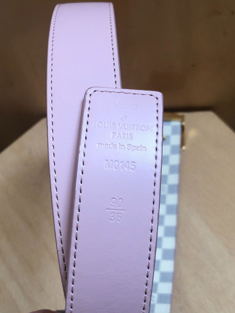 LOUIS VUITTON LV Initiales Pink Damier Azur Plaid Reversible Leather Belt 90/36