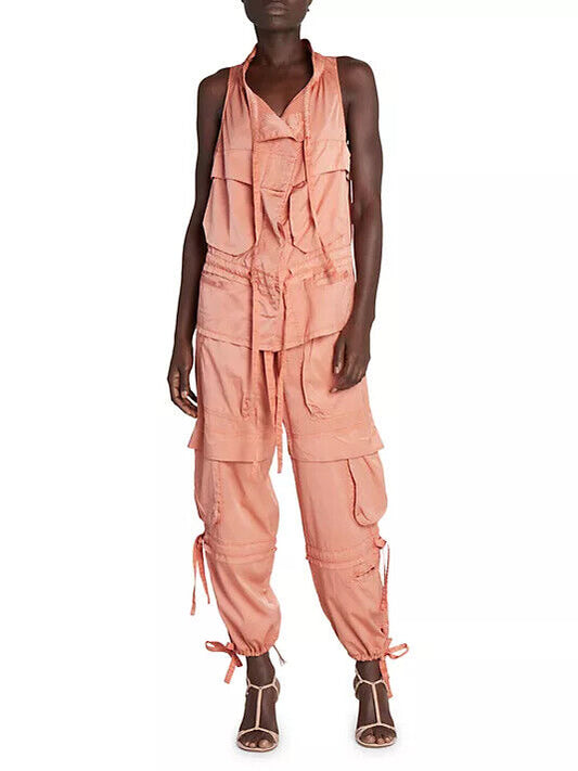 ISABEL MARANT Nadea Peach Button Up Tie Cargo Vest Nazemi Slouch Pant Set 36/4