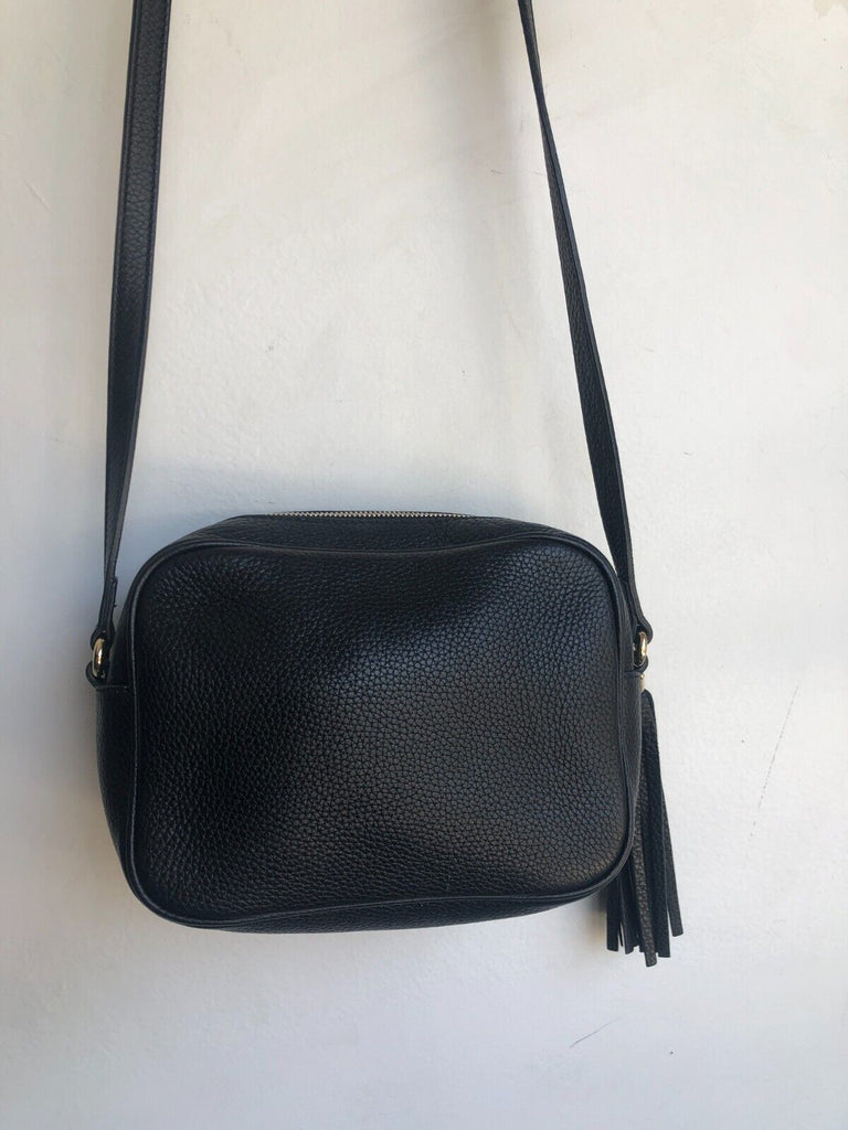 GUCCI Soho Disco Black Pebbled Leather Small Tassel Crossbody Shoulder Bag Purse