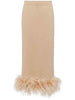 PRADA NWOT Sand Tan Natural Beige Feather Trim Cotton Knit Maxi Midi Skirt M