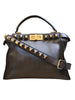 FENDI Peekaboo Iconic Gold Studs 2 Way Gray Taupe Leather Shoulder Bag Purse