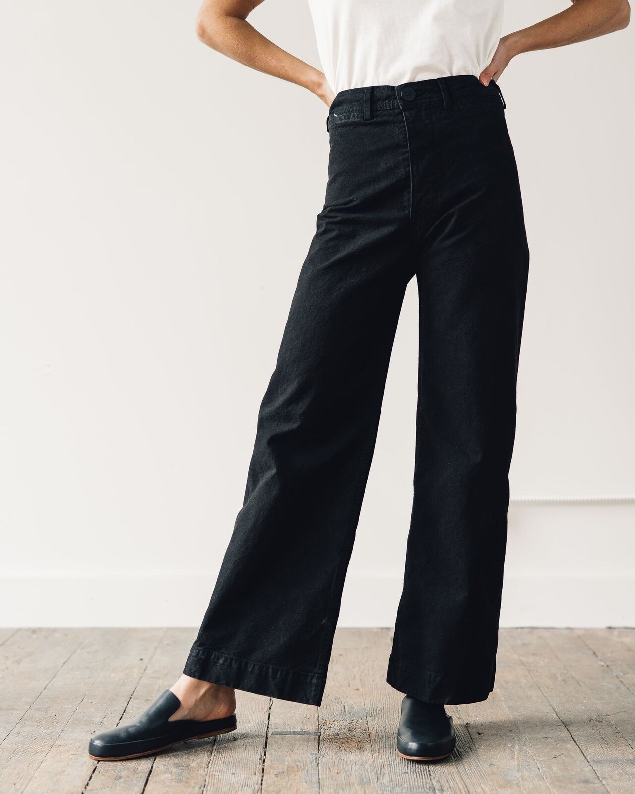 JESSE KAMM $400 Black Wide Leg High Waist Rise Cotton Canvas Trouser Pant 6/8